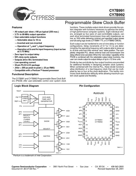 Cy B Datasheet Programmable Skew Clock Buffer