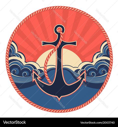 Nautical Label With Anchor And Sea Waves Vector Image