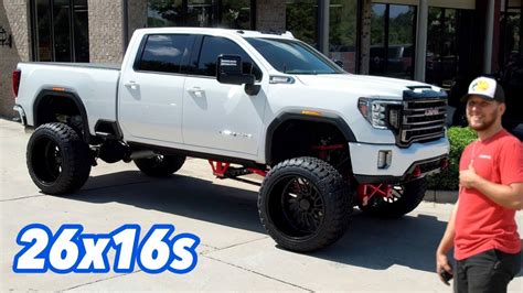 Huge Lifted 2022 Gmc 2500 On 12 Red Cognito Lift And 26x16 Jtx With 40s Youtube