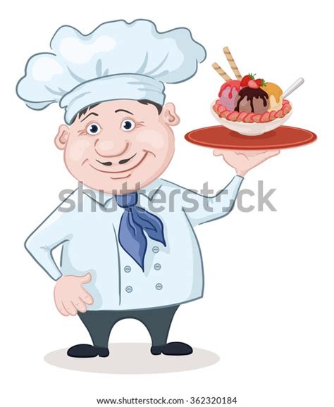 Cartoon Fat Chef Holding Tray Plate Stock Vector Royalty Free