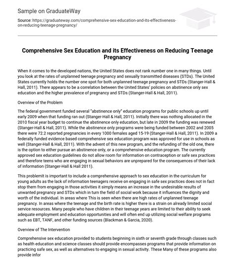 ⇉comprehensive Sex Education And Its Effectiveness On Reducing Teenage