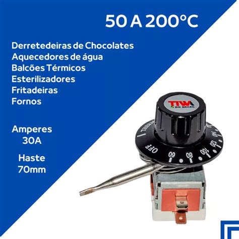 Termostato Elétrico Para Fornos Fritadeiras 50 200 Graus 30a