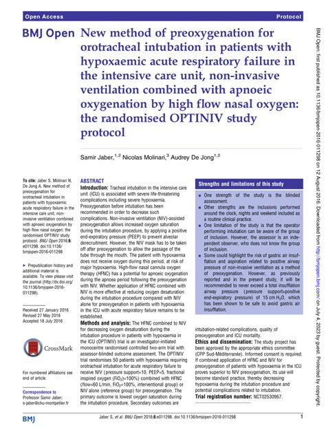 Pdf New Method Of Preoxygenation For Orotracheal Intubation In