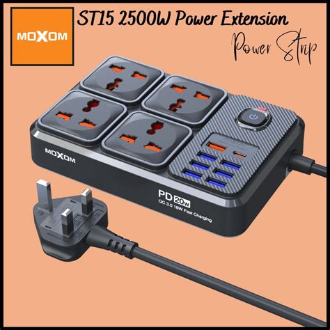 Ready StockMoxom ST15 2500w Power Strip 12 Ports PD QC Type C USB