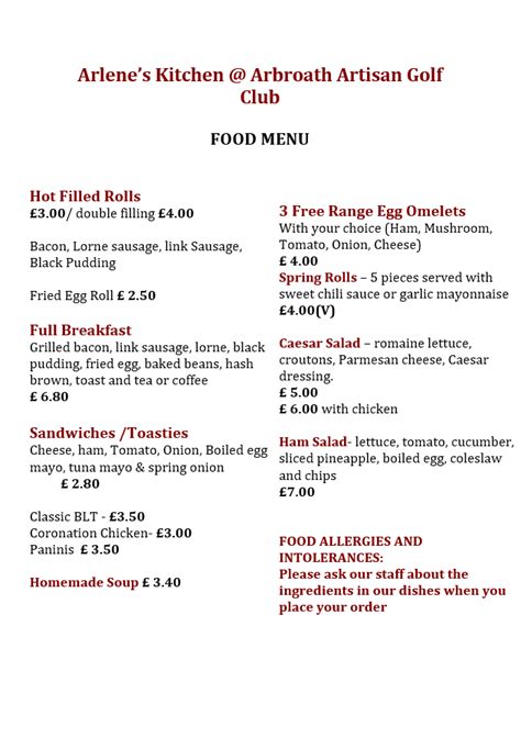 Menu - Arbroath Golf