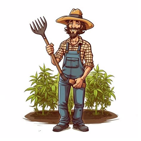 Premium Photo Cartoon Farmer With A Pitchfork And A Hat Standing In