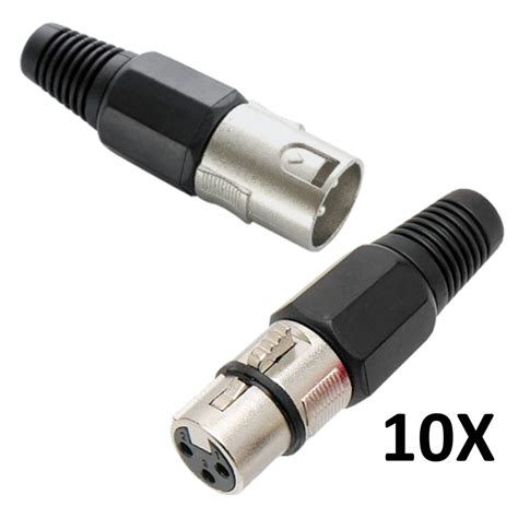 20X Conector Plug XLR Canon Femea Preto Plug XLR Canon Macho Preto