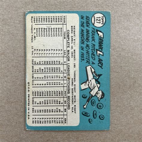 1965 Topps Baseball Frank Lary Milwaukee Braves Card 127 EBay