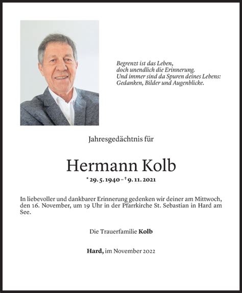 Todesanzeigen Von Hermann Kolb Todesanzeigen Vorarlberger Nachrichten