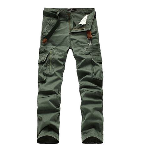 Mens Cotton Cargo Pants Straight Leg Solid Color Zippered Multi Pocket