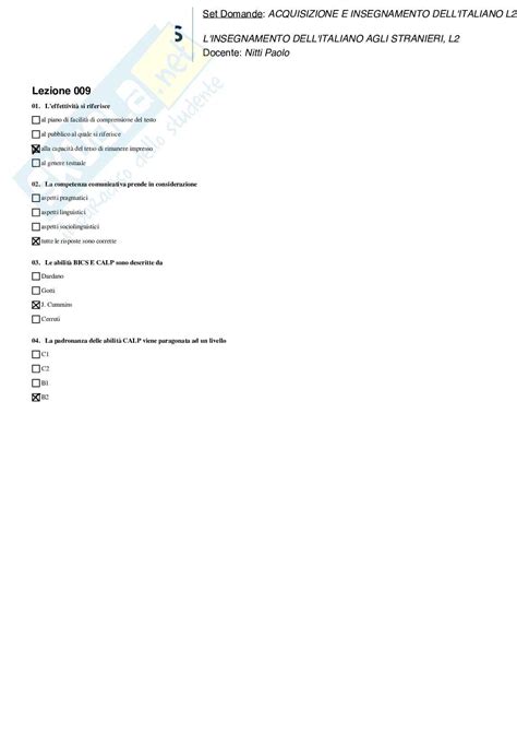 Paniere Esame Acquisizione E Insegnamento Dell Italiano
