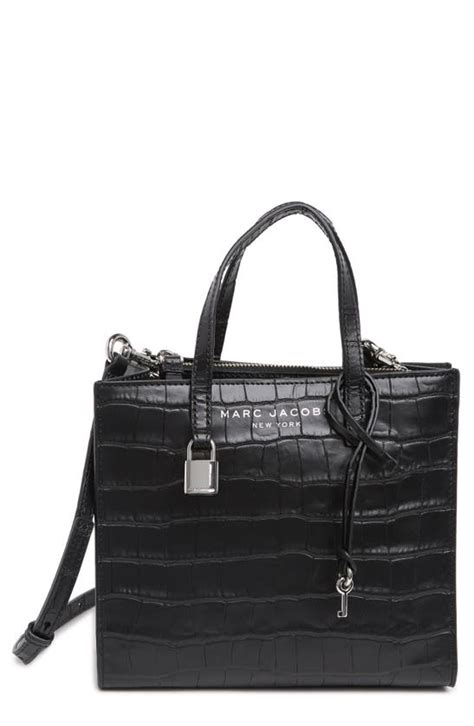 Marc Jacobs Mini Grind Croc Embossed Leather Tote Bag In Black | ModeSens