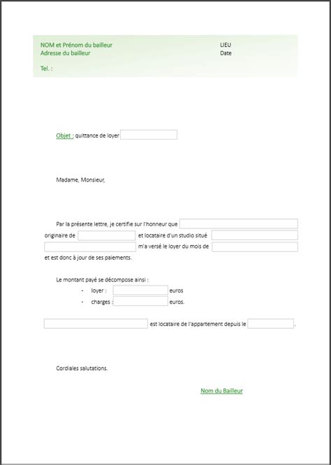 Quittance De Loyer Pdf Et Word Modele A Telecharger Otosection