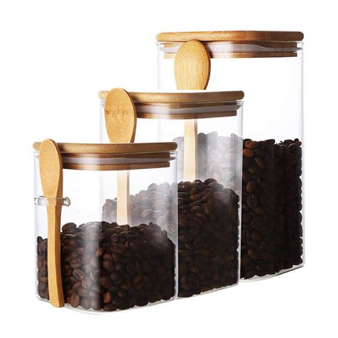 Glass Food Storage Containers Jars With Airtight Bamboo Lids And Bamboo Spoons Elevenglass