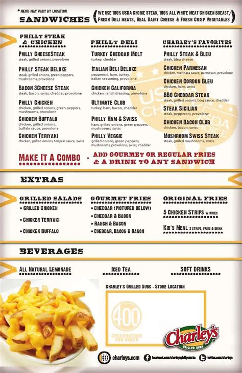 Charley's Grilled Subs Menu - Urbanspoon/Zomato