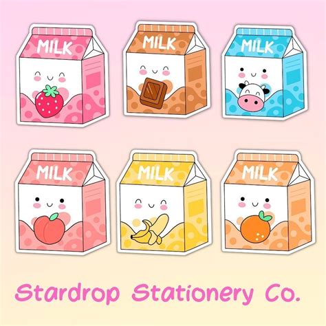 Cute Kawaii Milk Carton Die Cut Sticker Set White Milk Banana Milk