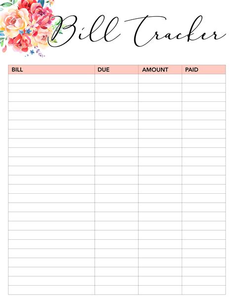 Free Bill Tracker Printables