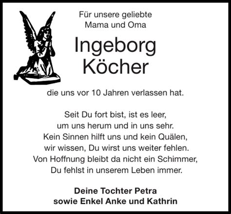 Traueranzeigen von Ingeborg Köcher Aachen gedenkt