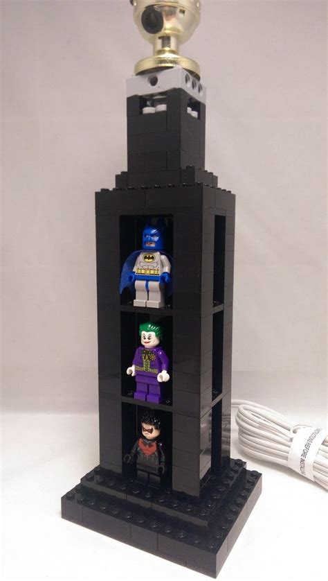 Handmade Lego Lamp With Dc Minifigures And Built In Display Etsy Lego Lamp Lego Bedroom