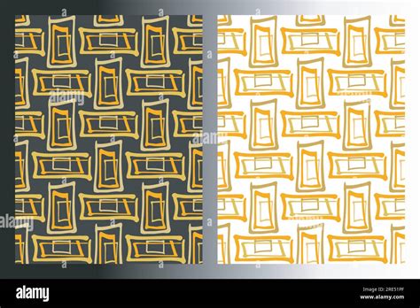 Geometric Rectangle Shape Seamless Patterns Set Of 2 Hand Drawn Ink