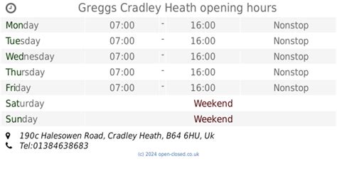 Greggs Cradley Heath opening times, 190c Halesowen Road