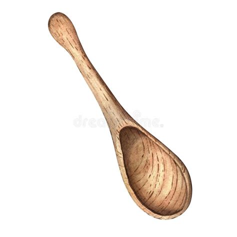 Single Wooden Spoon Watercolor Illustration Isolated On White Kitchen