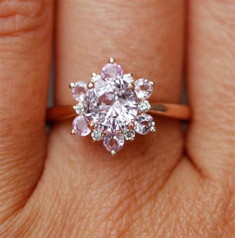 Snowflake Ring Sapphire Engagement Ring Round Peach Sapphire Ring