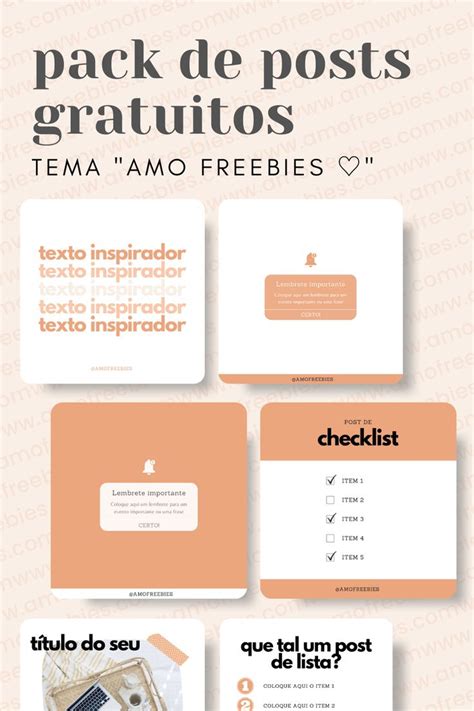 Pack de Posts Editáveis para Instagram Grátis Tema Amo Freebies