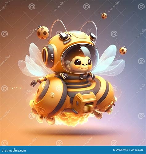 Cute Cartoon Bee Flying In Space With Bees And Honeycombs Stock