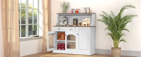 Amazon ARTPOWER 48 Coffee Bar Cabinet With Glass Doors Wood