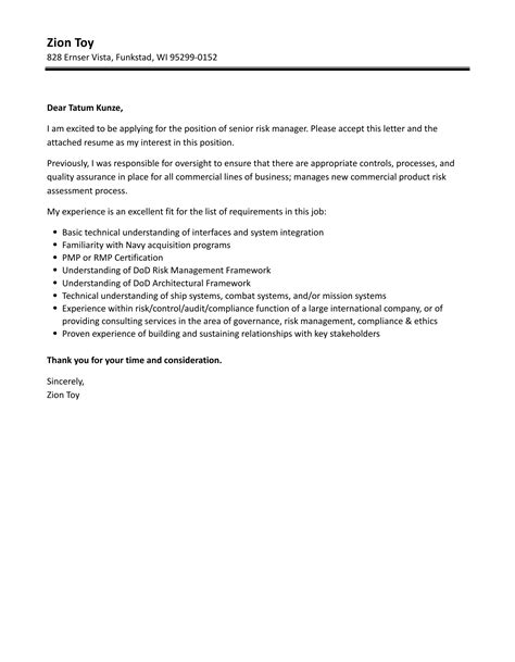 Risk Management Internship Cover Letter Mensracing