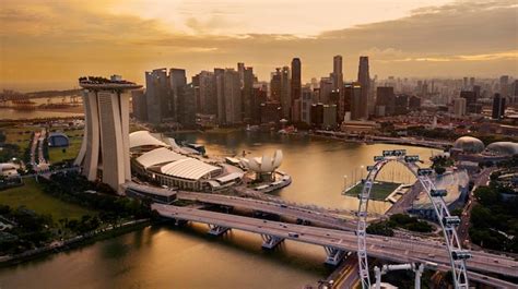 Premium Photo | Aerial view of singapore cityscape at dusk time