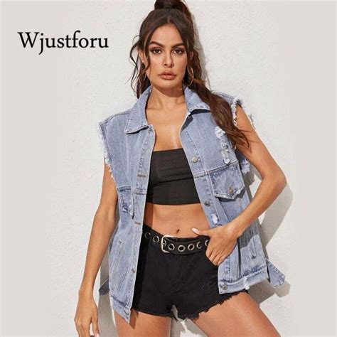 Usd 17 95 Wjustforu Ripped Sleeveless Denim Jacket For Women Fashion