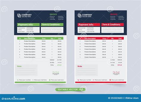 Creative Invoice Template Design With Green And Red Colors Business