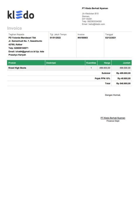 Tips Dalam Membuat Desain Invoice Terbaik Dan Contohnya Kledo