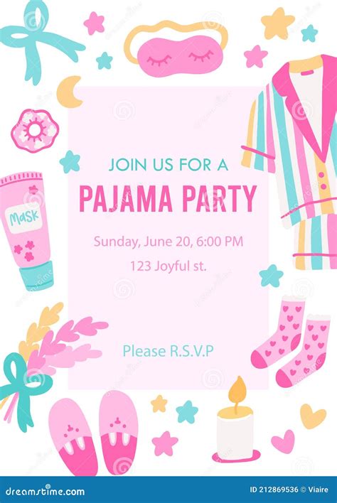 Girly Pajama Party Invitation Card Template Vector Image Atelier Yuwa