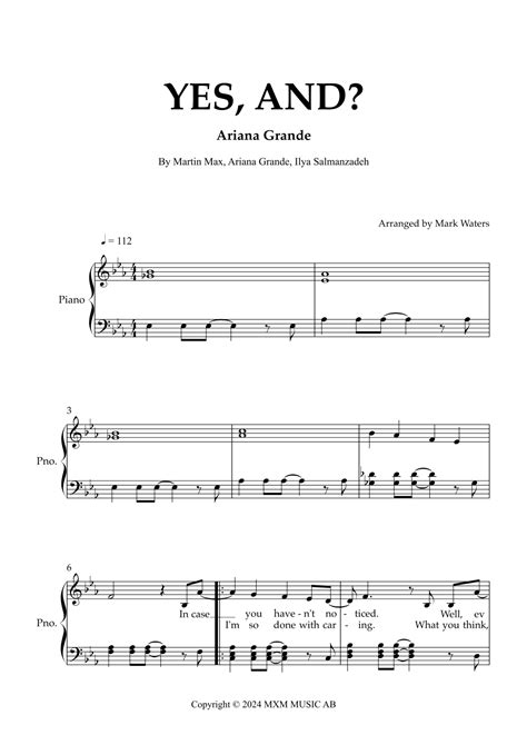 Yes And Arr Mark Waters By Ariana Grande Sheet Music For Easy Piano