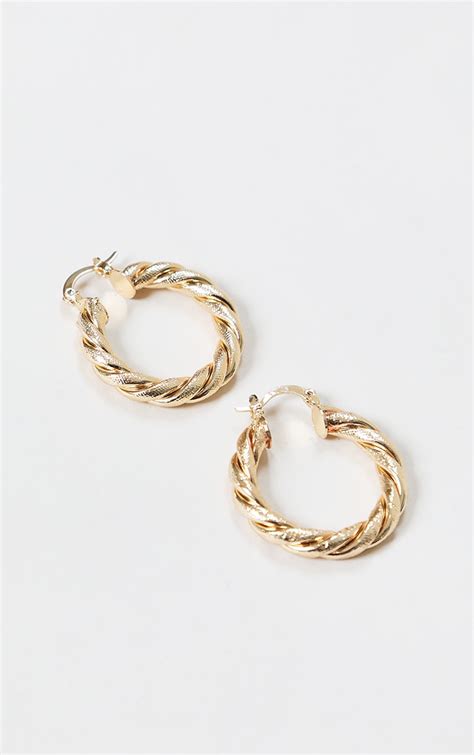 Gold Rope Twist Hoop Earrings Accessories Prettylittlething