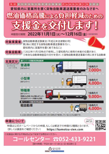 【愛知県からのお知らせ】第2期愛知県貨物自動車運送事業者燃油価格高騰対策支援金の受付が開始されました 刈谷商工会議所