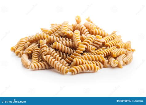 Raw Whole Grain Fusilli Pasta Uncooked Pasta Isolated On White