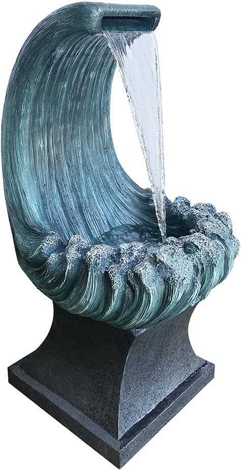 Ocean Wave Water Fountain With Led Light Fiberglass Resin Outdoor