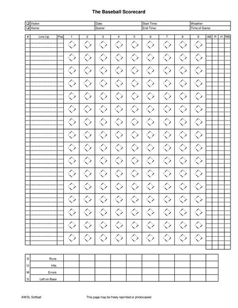 Printable Simple Baseball Score Sheet