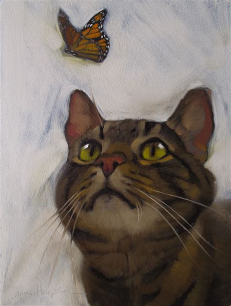 Diane Hoeptner Cat And Butterfly Ii Original Oil Painting By Hoeptner