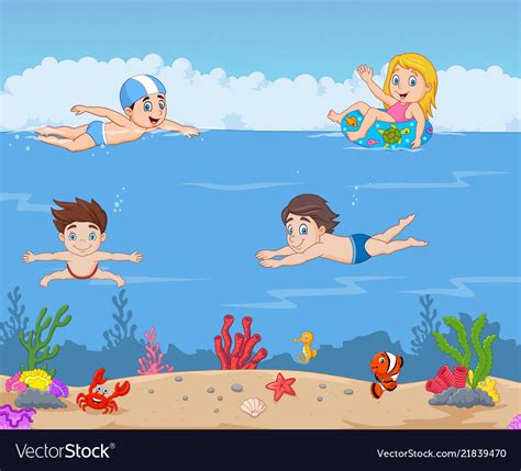 Kids Swimming Cartoon