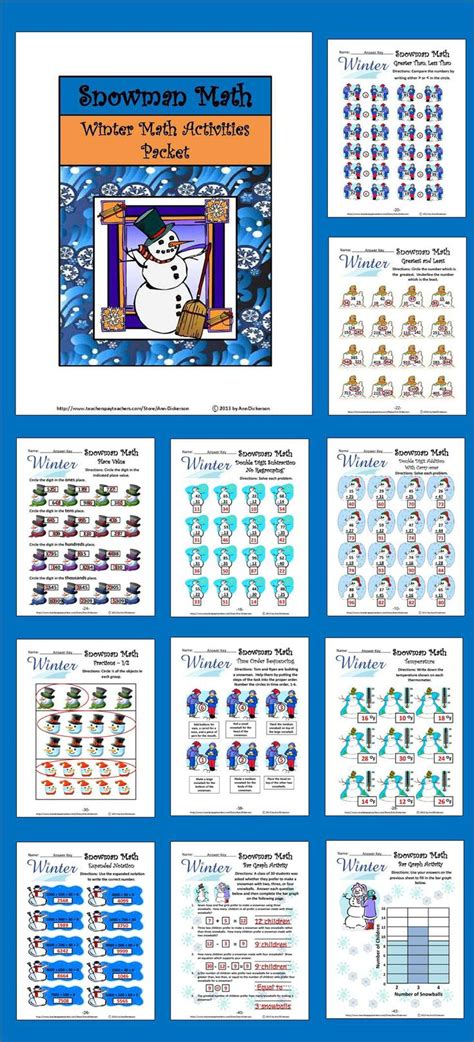 Snowman Math Activities Packet This Colorful Snowman Winter Math