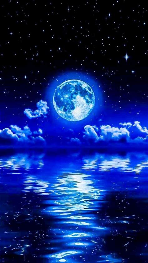 Blue Moon Painting Over the Ocean