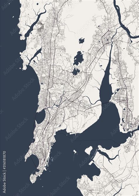 map of the city of Mumbai, Indian state of Maharashtra Stock Vector ...