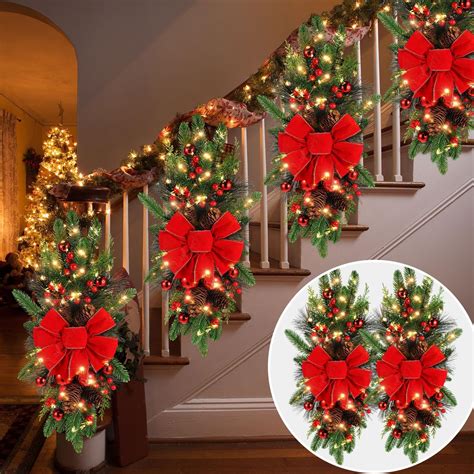 2 Pack Christmas Artificial Swags 24 Xmas The Cordless Prelit Stairway