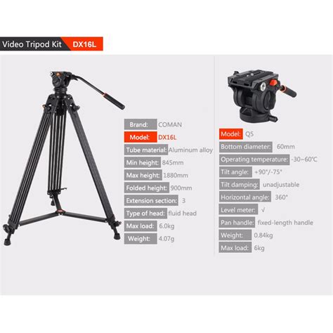 COMAN DX16L Professional True Fluid Video Tripod 188cm Height - Matrix ...