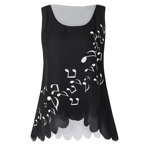 Gamiss Women Plus Size 5xl Musical Notes Print Sleeveless Tshirts